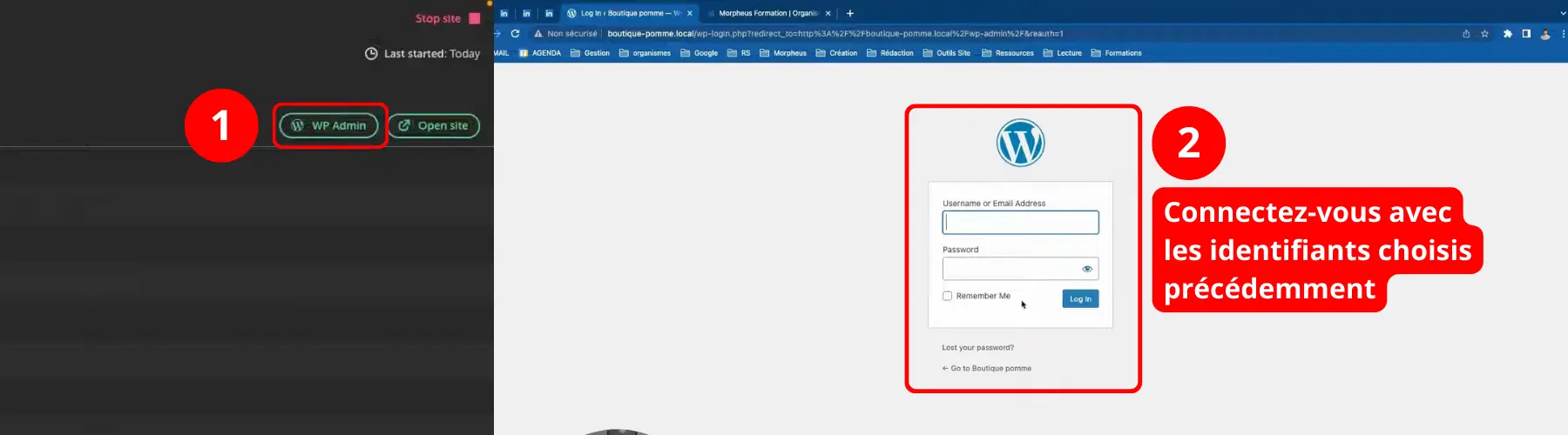 Connexion au site WordPress local