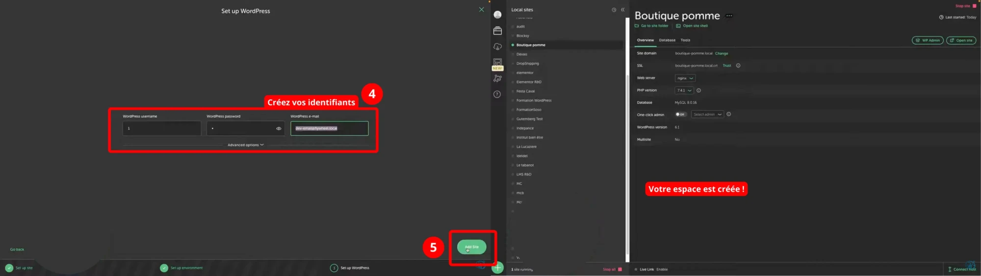 Mise en place de LocalWP pour s'entraînement localement sur WordPress