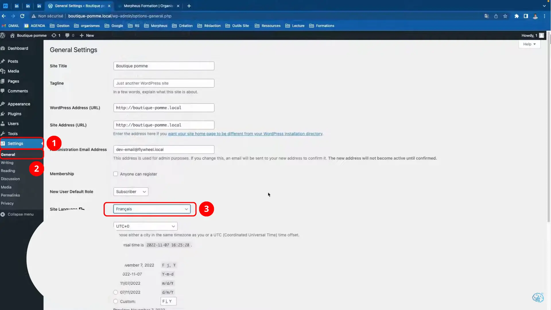 Premier réglage WordPress changer la langue du site
