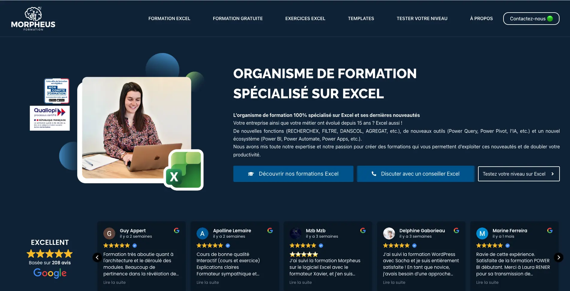 Exemple d'une page d'accueil d'un site WordPress - Morpheus Formation
