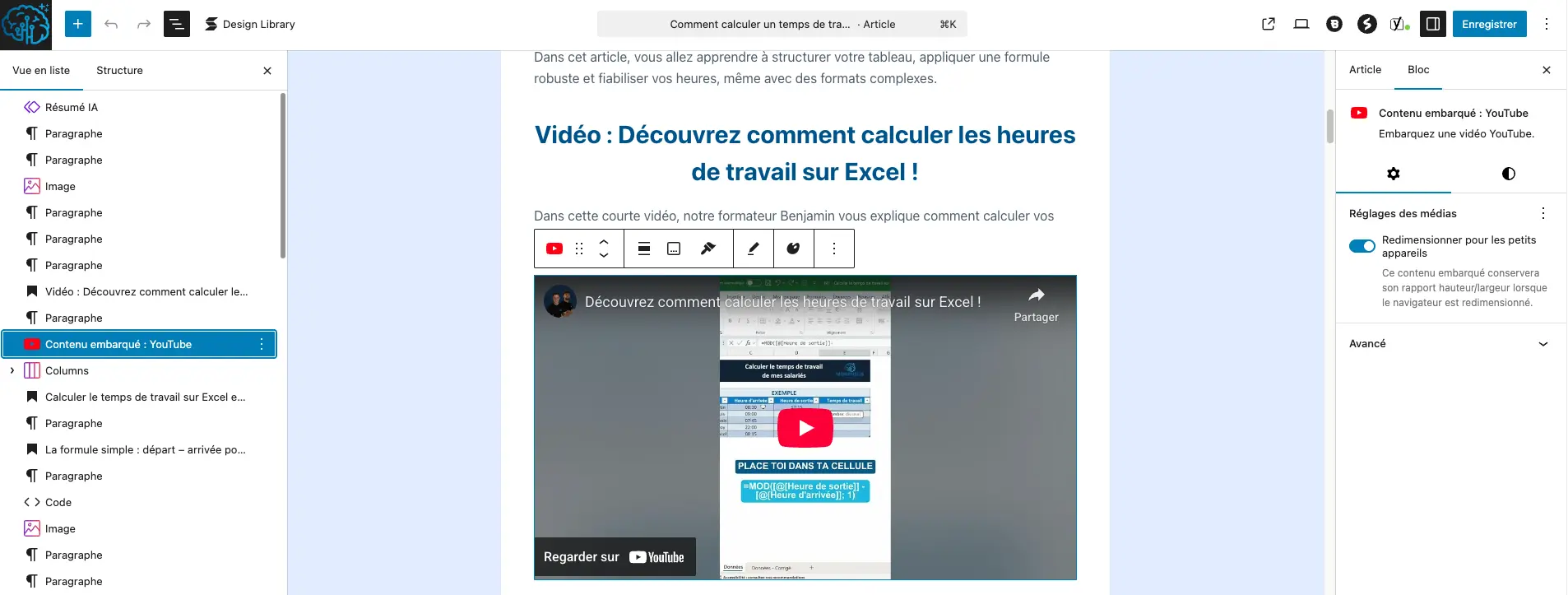 Exemple de vidéo herbergée directement sur Youtube