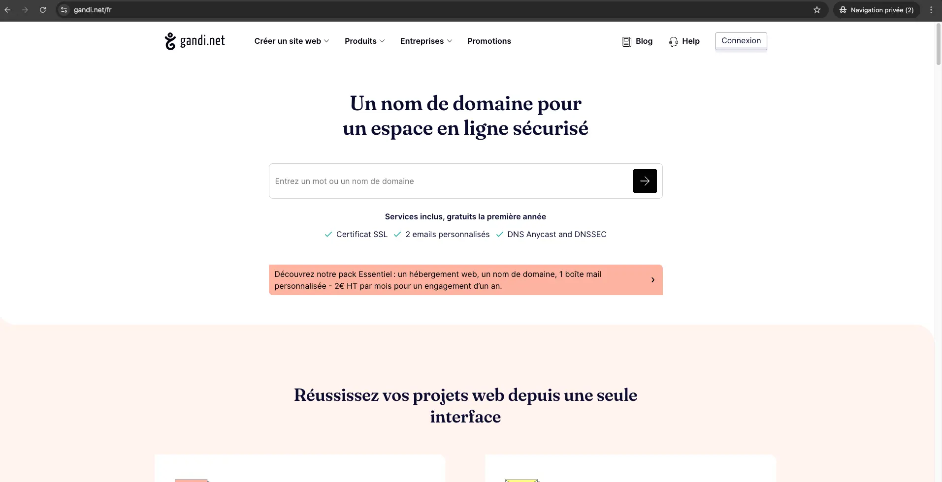 Gandi.net : enregistreur nom de domaine
