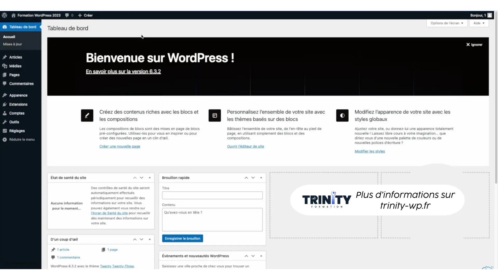 Interface administrateur d'un site WordPress