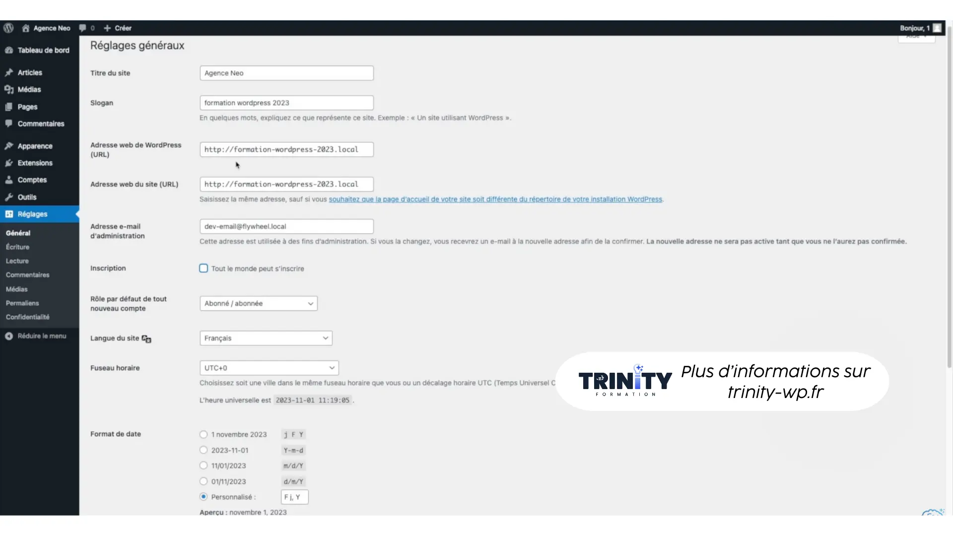 Réglages généraux sur WordPress (slogan, titre du site...)