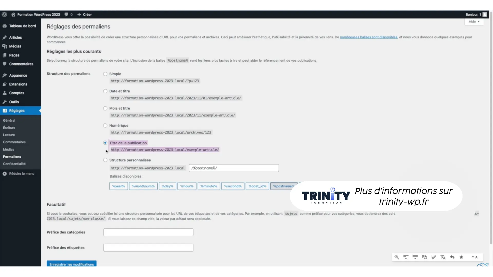 Réglages WordPress gérer les permaliens