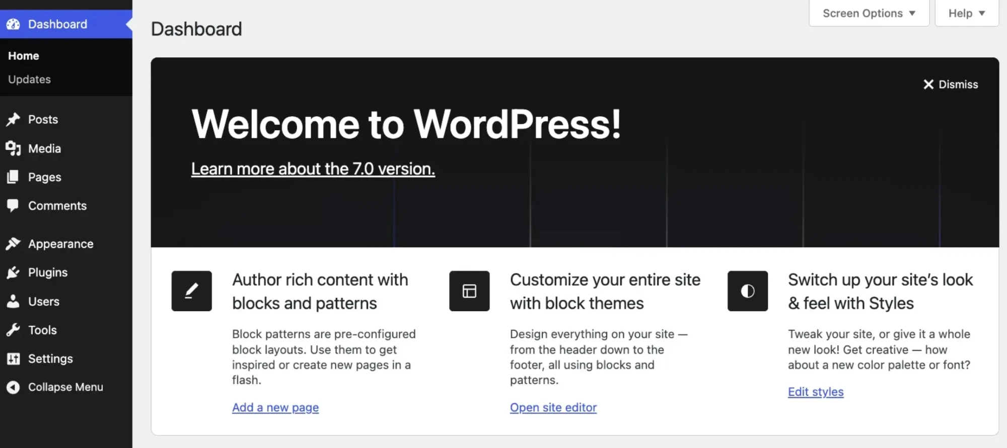 interface mise à jour wordpress 7.0