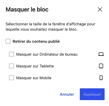 masquer bloc mise à jour wordpress 7.0