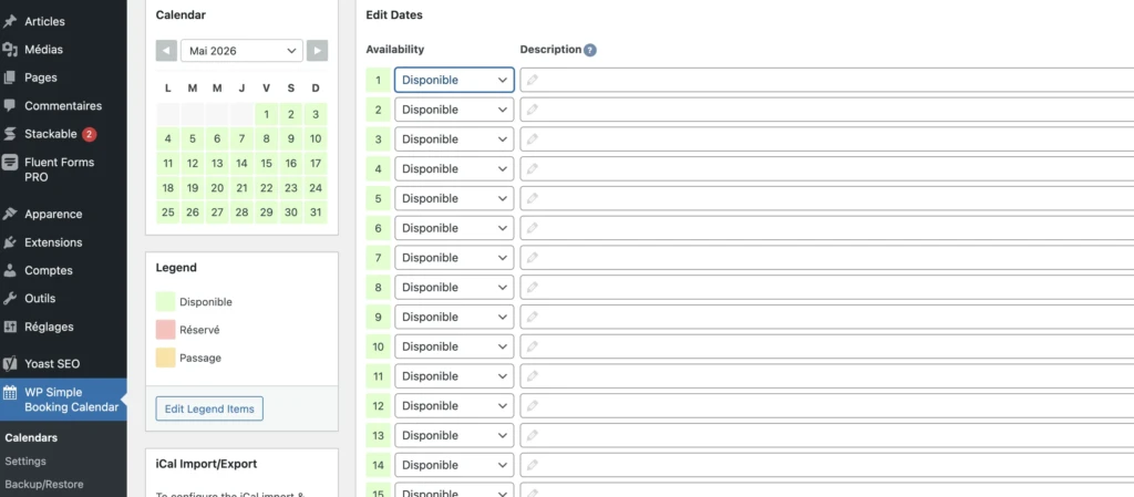 plugin gratuit WP Simple Booking Calendar